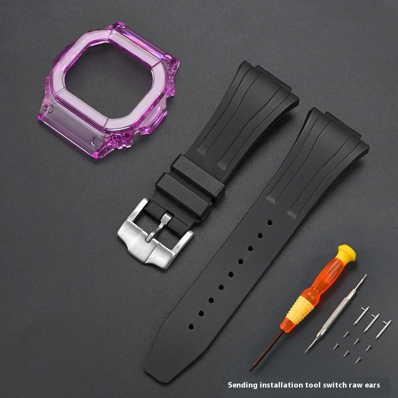 

Для CASIO DW5600/GW5610 Модифікація аксесуарів для годинника Ремінець для годинника з ТПУ + Корпус для годинника з ПК Водонепроникний зручний набір гумових браслетів for 5610 чорний/фіолетовий