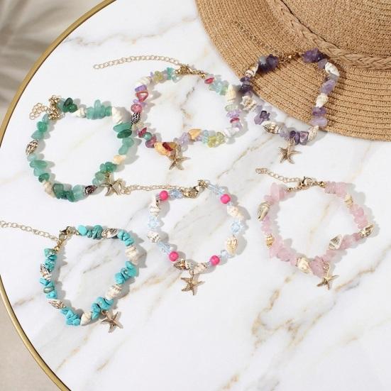 Starfish Conch Stone Beaded Bracelets Simple Beads Bracelets Adjustable Length Bracelets Sea Themed Beach Jewelry for Women Girls