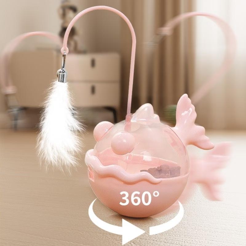 1 Cat Self Entertainment Toy: Interactive Fun Stick with Snack Dispenser 360 ° Rotation, Artificial Feathers and Bell Design