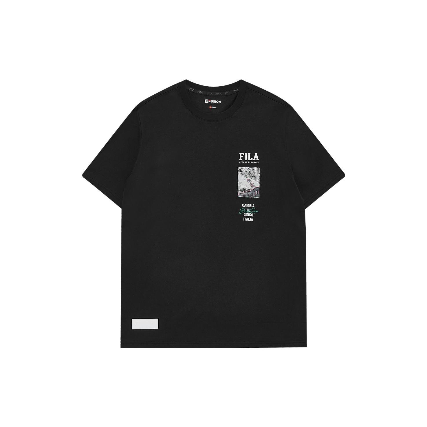 FILA T Shirts Men s Pitch Black Crew Neck Moderate Straight Fit T11M325110F-BK L
