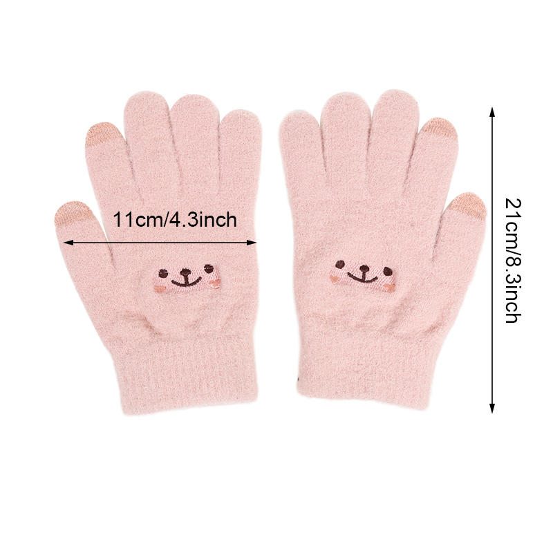 1-2pair Adorable Gloves Portable Winter Gloves Cute Soft Fluffy Plush Winter Gloves Cartoon Bear Winter Warm Full Finger Gloves