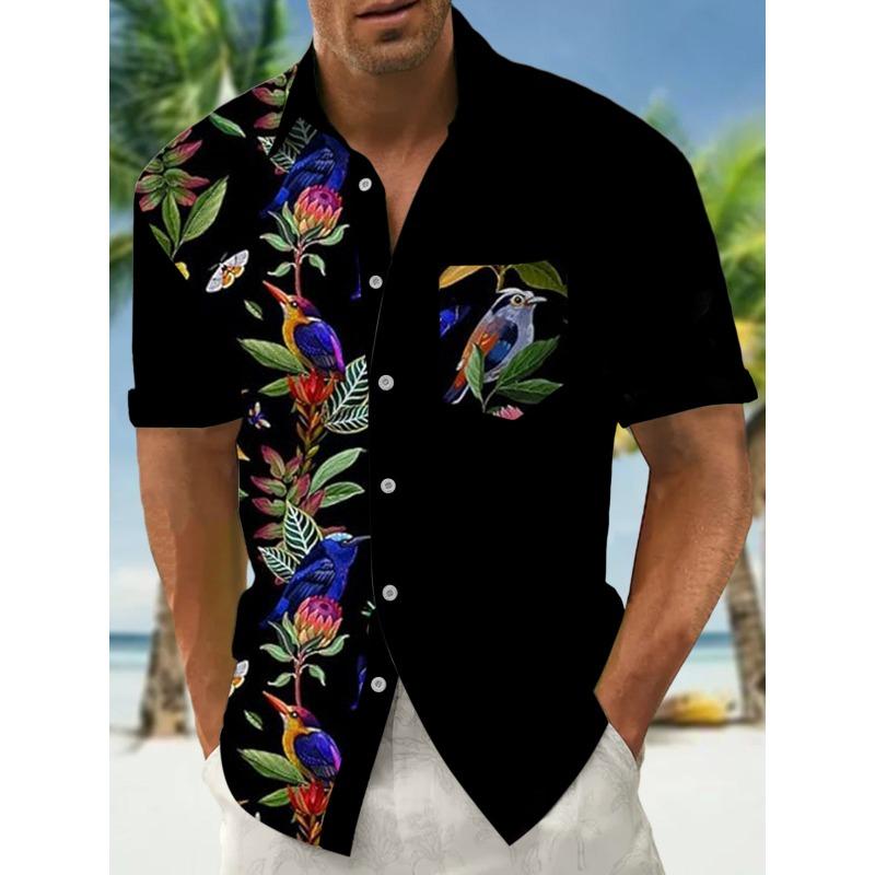 Ny Hawaii Vår/Sommar Mode Fritid Gatumode Turist Strand Tryckt Helt Öppen Kortärmad Knäppskjorta, Snabb Leverans