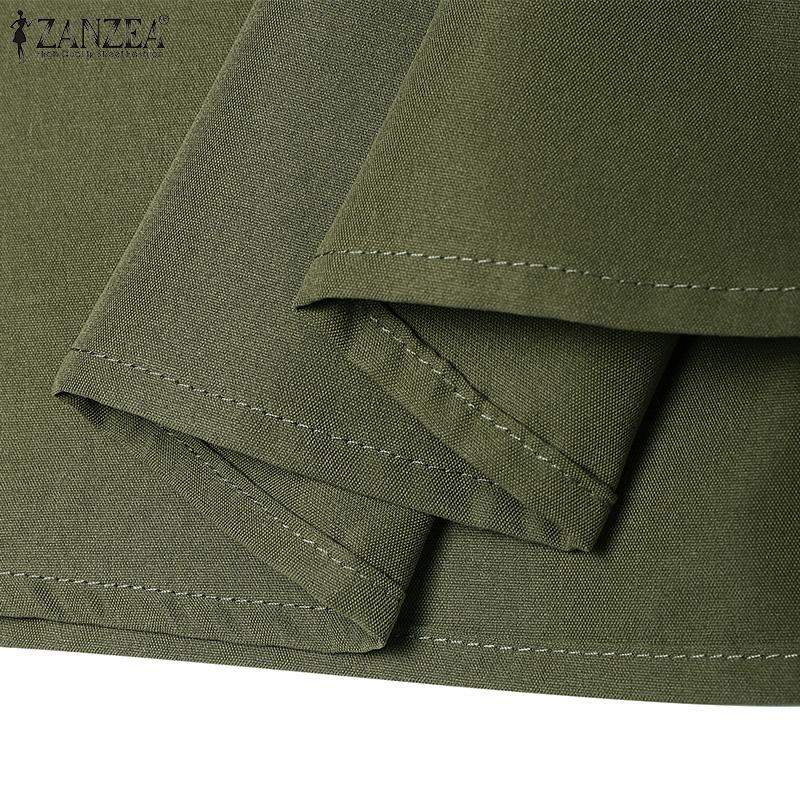 ZANZEA שמלת קיץ עם שרוולים קצרים וצווארון עגול מזדמן לנשים