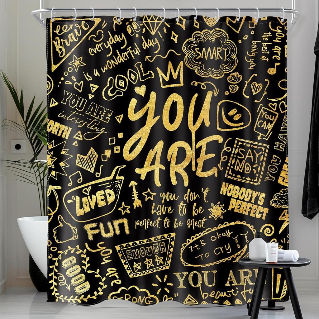 Kids Positive Quotes Shower Curtain Pink Neon Cute Funny Abstract Graffiti Girls Girly Teens You are Artwork Cloth  Waterproof