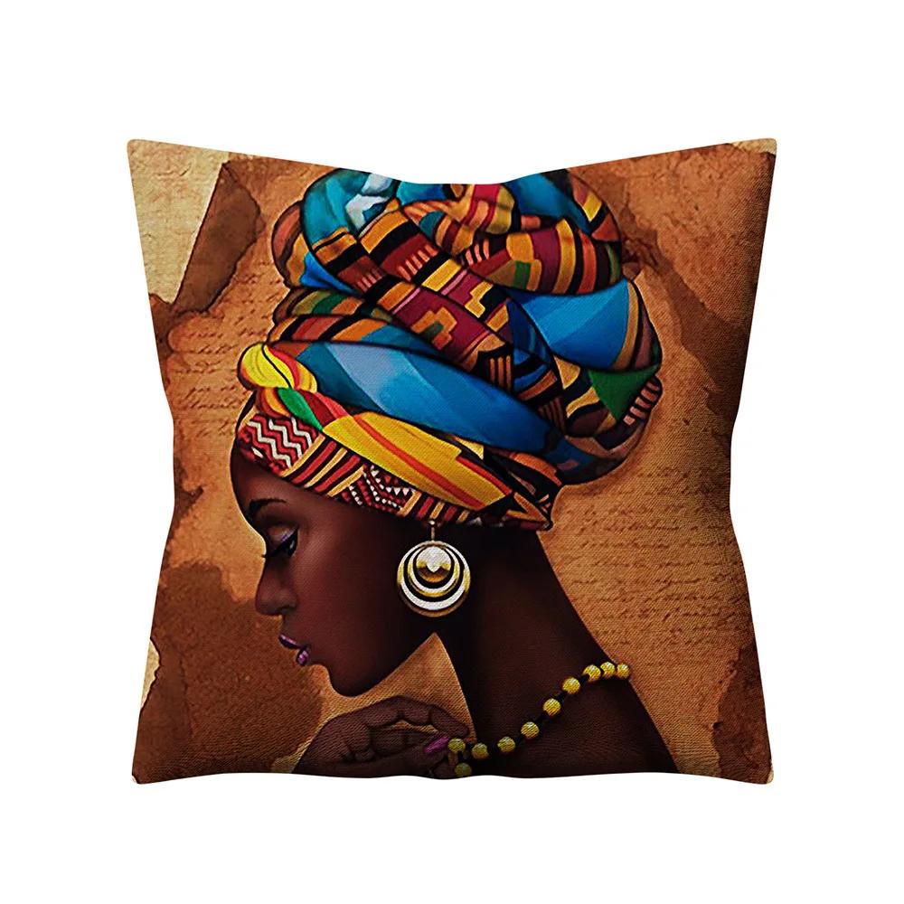 Retro Ethnic Style African Women Cotton Linen Decorative Pillowcase Home Sofa Square Pillowcase Almofadas Decorativas 45X45Cm
