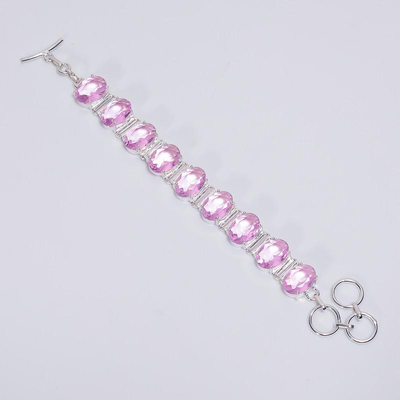 

Classic Top Grade Qualite 100% Natural Pink Amethyst Oval Shape Ethnic Style Handmade Jewelry 925 Steling Silver Bracelet 6-8 WSJ-5186 6-8