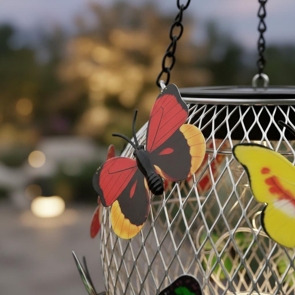 Solar Firefly Hanging Lamp Waterproof Hanging Solar Firefly Lamp Hollow Metal Lantern Weather Resistant Outdoor Lighting