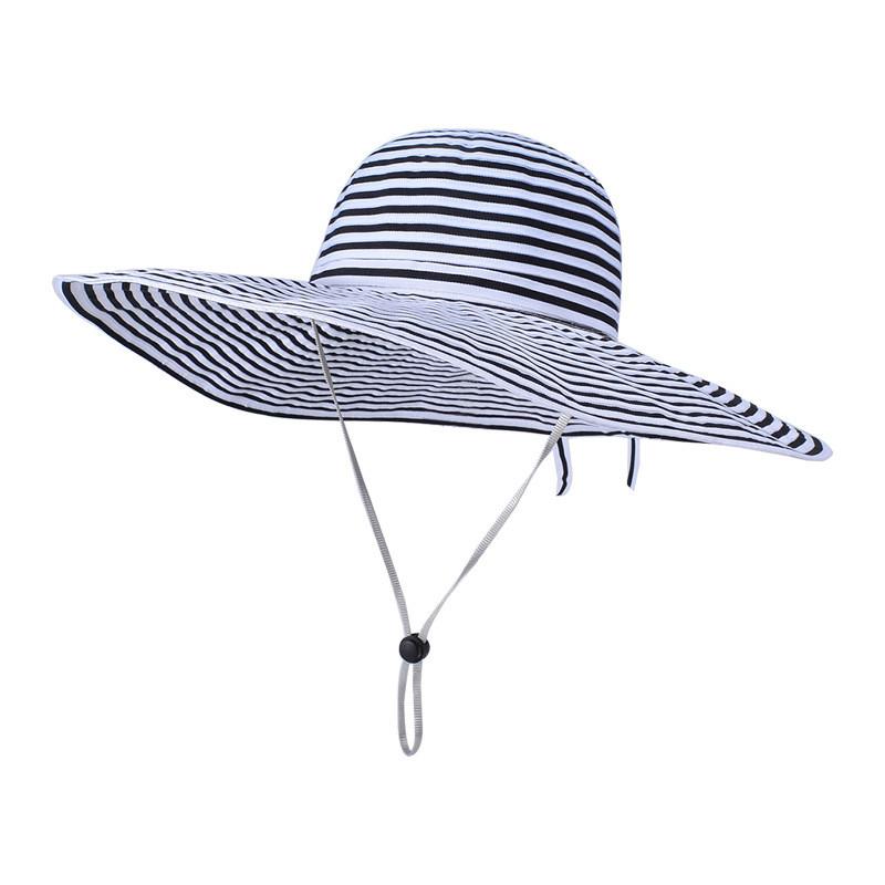 Polyester Striped Sun Hat With Wide Brim For Summer Travel And Outdoor Activities