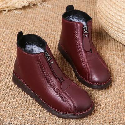 Herbst Winter Neuhandel Damen Einzelstiefel Großes Leopardenmuster Frontreißverschluss Blockabsatz Kurze Stiefel Zapatillas Muje Übergröße42