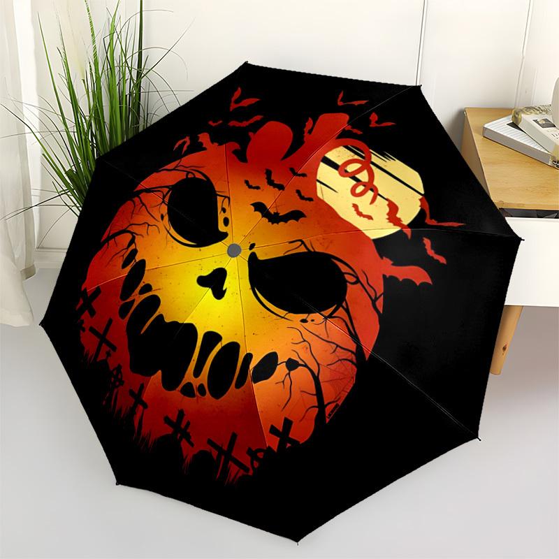 1pc Halloween Pumpkin Automatic Folding Umbrella, Lightweight Retractable Compact Travel Umbrella, 8-Rib Sturdy Frame079