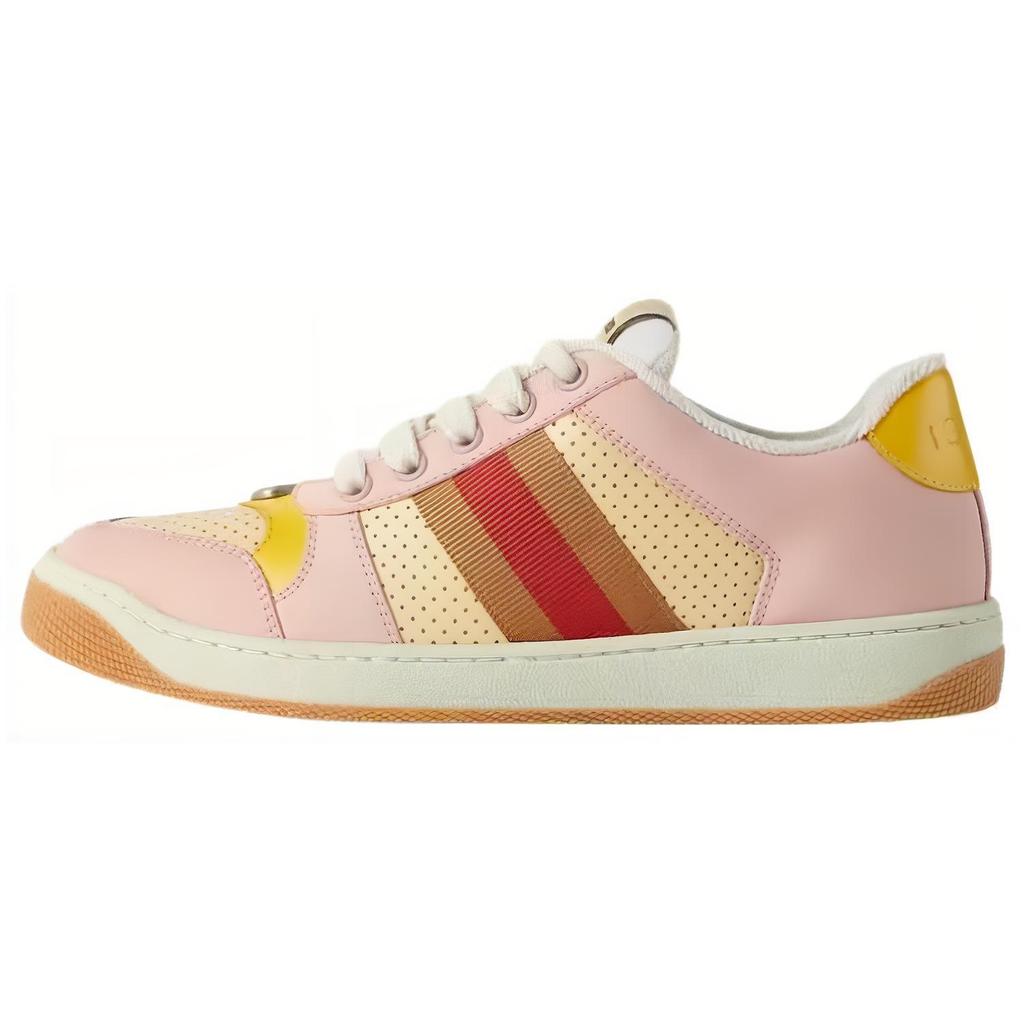 GUCCI Screener Lace Up Low top Stylish Skateboarding Shoes Women's Pink Yellow Brown 708295 0YIA0 6960