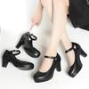 Spring Soft Leather Shoes Women Round Toe Platform Pumps Thick Heel Fashion Temperament Elegant Black Work Single Shoes