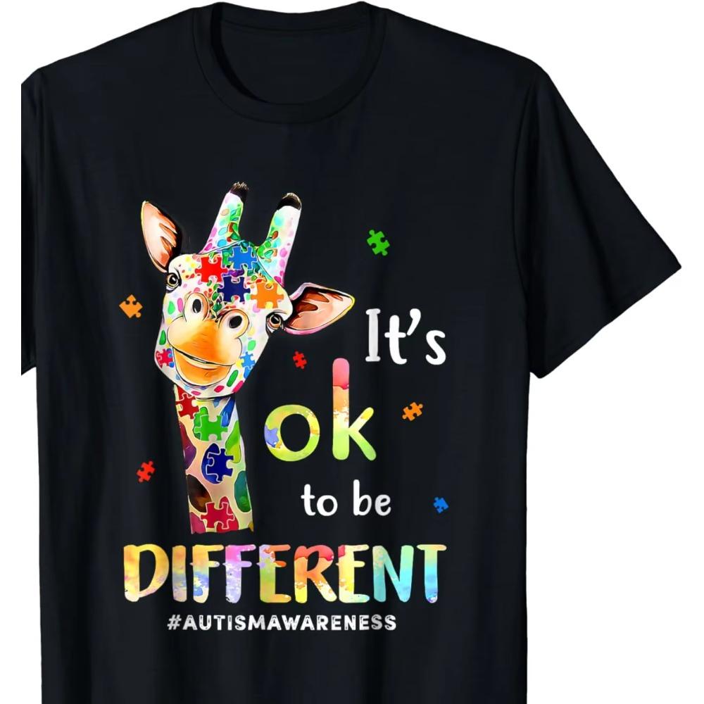 Autism Awareness Cute Giraffe Animal Its Ok To Be Different T-Shirt  Kawaii Clothes  Women Clothing  Tops  Ropa De Mujer