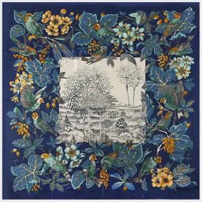 "Neues europäisches und amerikanisches Dschungel-Blumen-Vogel-Muster 130cm Seidentwill-Satin Quadratischer Schal Stola"