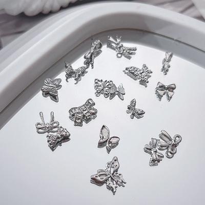 10Pcs Silver Color Butterfly Nail Art Decorations Bling  Zircon Bow Nail Decoration 3D Metal Manicure Accessories