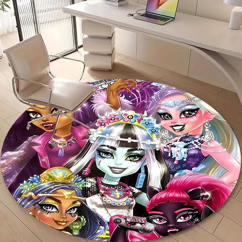 1pc Monster High Draculaura4 Design Printed Area Round Carpet for Bedroom Living Room Home Decor Rugs Mat Non Slip Mat Rug for Bedside