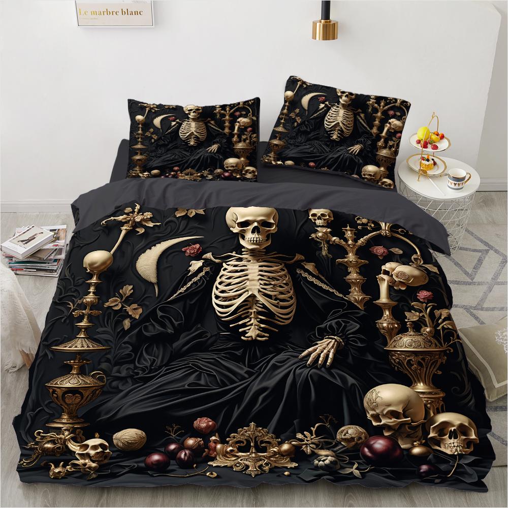 Grim Skull Bedding Set Cartoon Halloween Comforter Sets Double Queen King Twin Full Size Duvet Cover Set Kids Girls