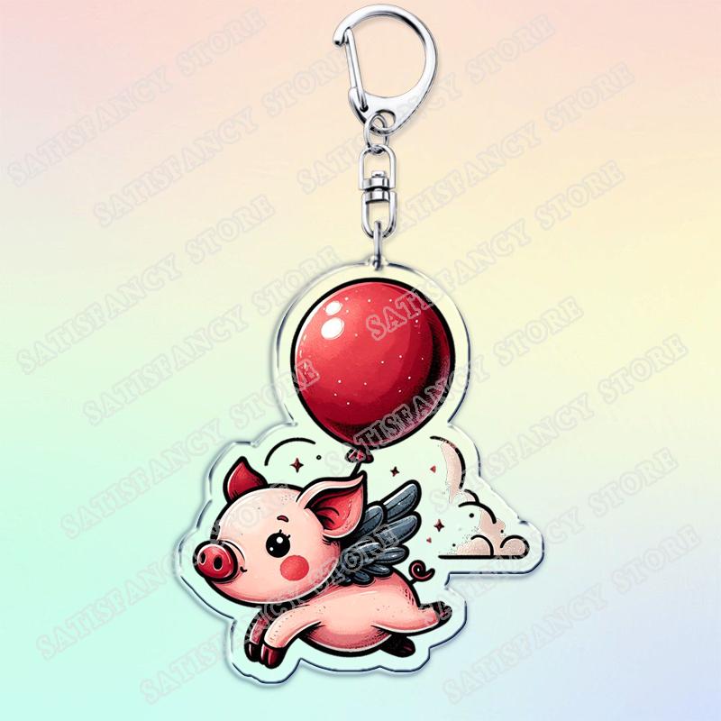 Cute Cartoon Flying Pigs with Balloons Keychain for Accessories Lovely Animals Keyring Jewelry Fans Friends Gifts