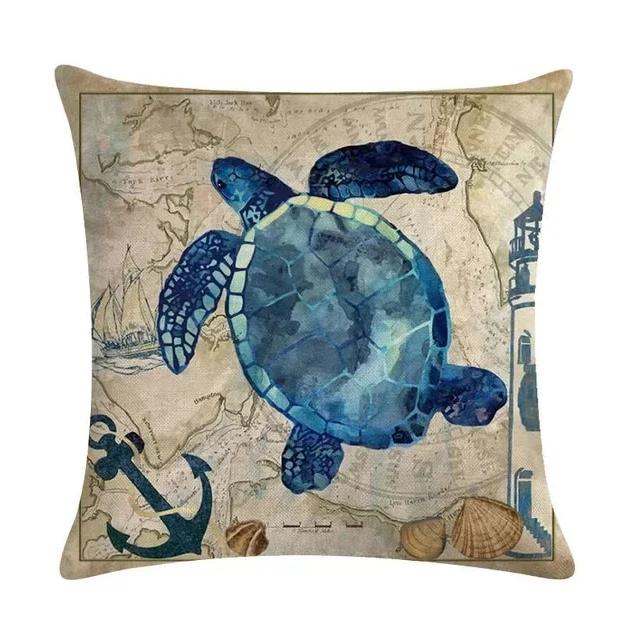 Ocean Breeze Turtle Pattern Double-sided Printed Pillow Cover Short Plush Suitable Living Rooms Bedrooms Throw Cushion Cover