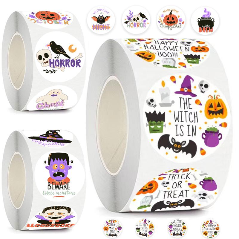 500pcs 1inch Halloween Stickers Roller for Gifts Cups Waterproof Kids Halloween Pumpkin Stickers for Halloween Decor 2.5CM