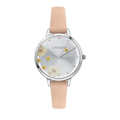 Fleurette Pink Leather Strap Silver Dial Quartz ME010372 Women's Watch