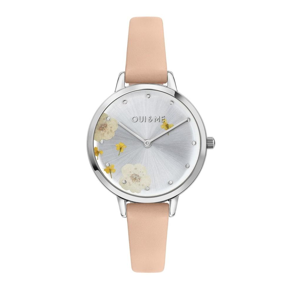 Oui & Me Fleurette Pink Leather Strap Silver Dial Quartz ME010372 Women's Watch