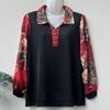 Spring Women's Long Sleeve Printed T-Shirt Loose Polo Collar Pullover Plus Size Blouse