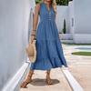 Women's V-Neck Button Detail Ruffled Maxi Dress In Blue, Beige, Green, Pink – Sleeveless Casual Summer Dress