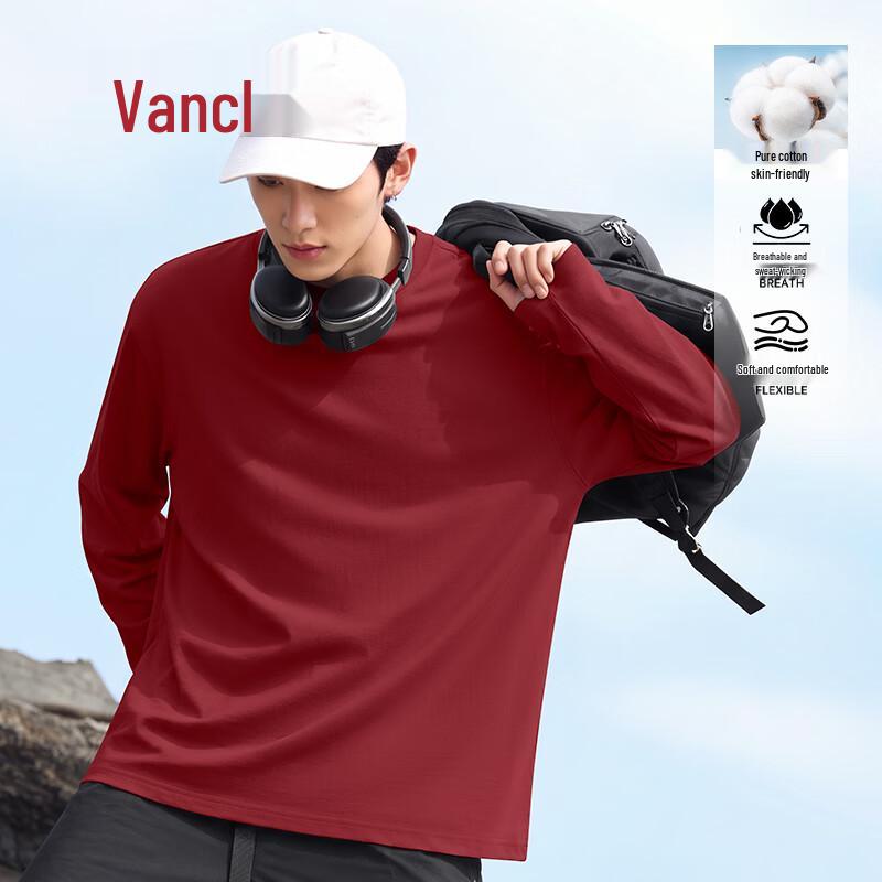 VANCL Men's Oversized Breathable Long-Sleeve Cotton T-Shirt