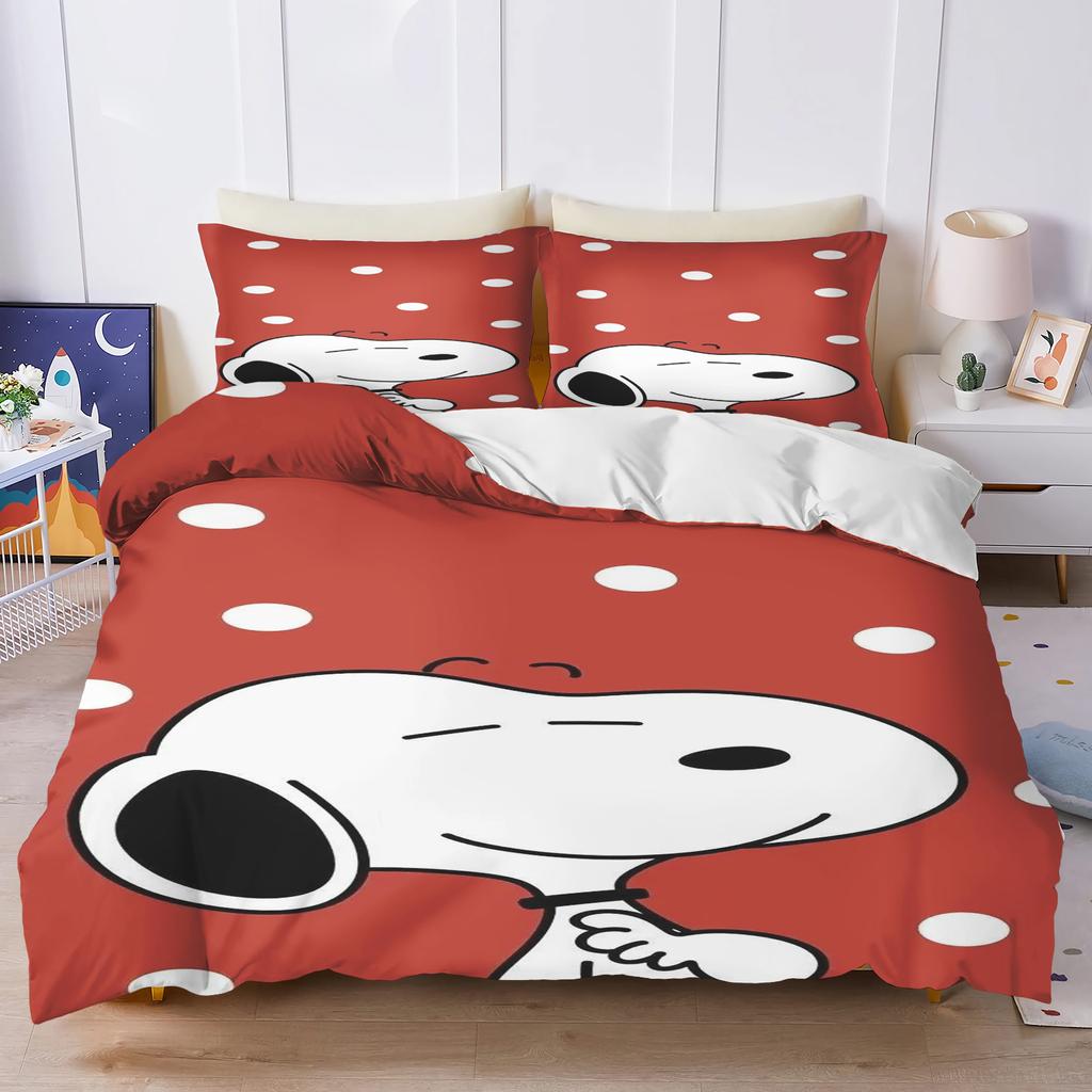 Snoopy Bedroom Anime Duvet Set Bedding King Size Luxury Cover 3-Piece Polyester Christmas Decorations Cute Printed Cartoon Home