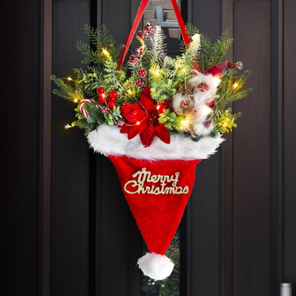 Christmas Artificial Pine Needles For Front Door Hat Pendant Santa Door Hanging Wreath Christmas Tree Decoration Xmas Ornaments