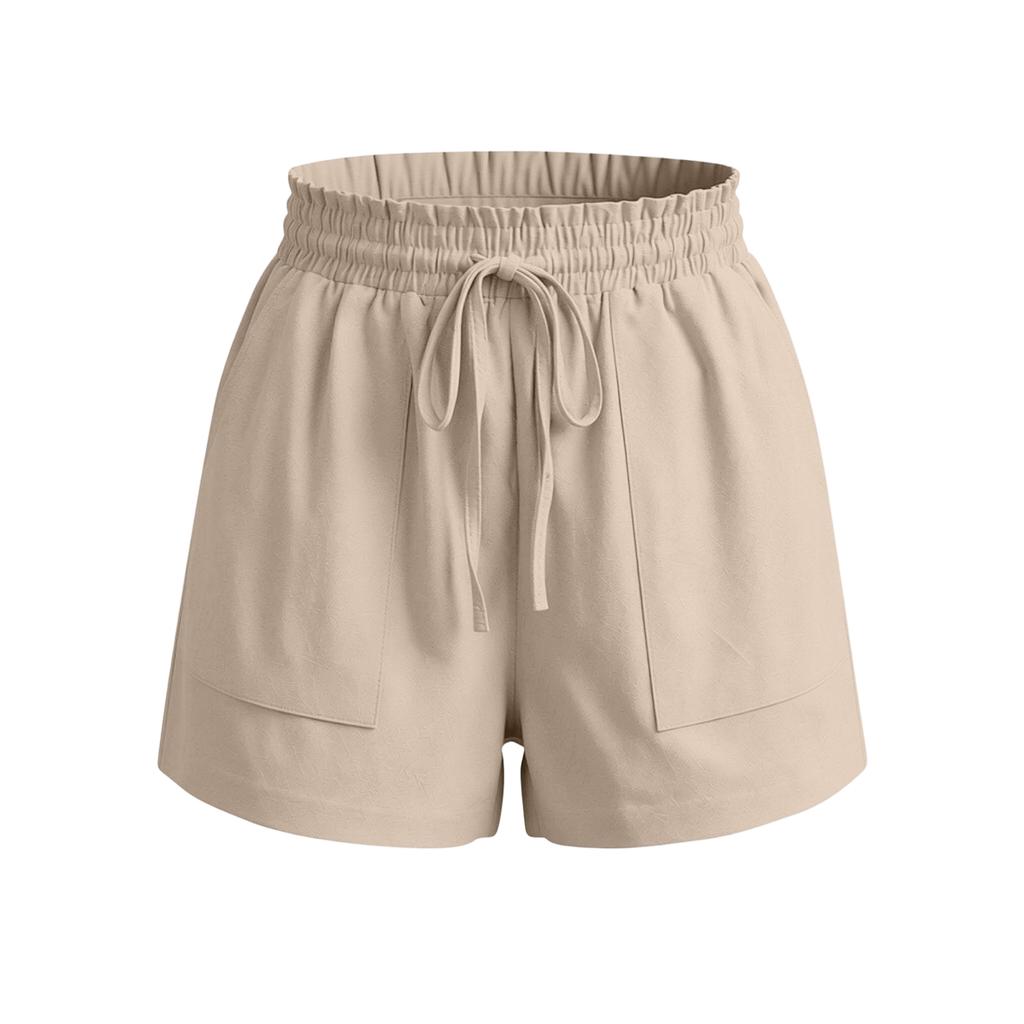 High Waist Casual Loose Fit Shorts with Elastic Waistband and Drawstring Pockets for Women Lightweight Fabric Design