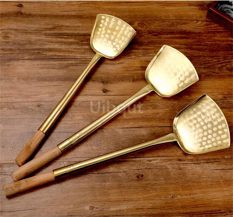 big long pure copper spatula shovel chef cooking cocina utensilios blade Kitchen Utensil Wooden Handle Turner Soup Spoon wok