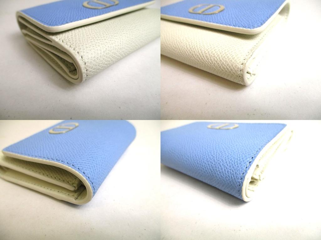 Authentic Christian Dior Montaigne Light Blue Pearl White Leather Trifold Wallet #a450  Refurbished