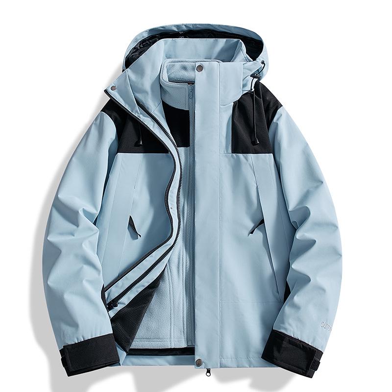 Autumn/Winter Outdoor Windproof Jacket: Women's Single Layer & Men's Three-in-One Set with Detachable Liner