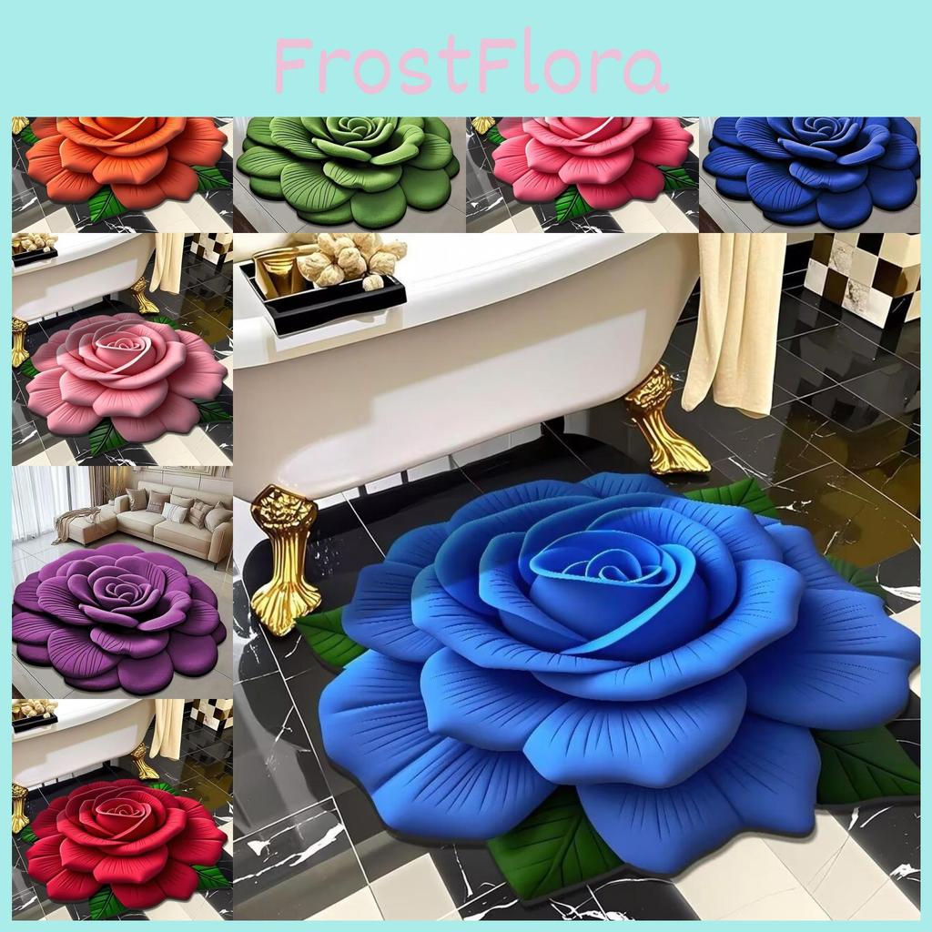 Flowers Print Rose Floor Mat Bathroom Water Absorbing Foot Mat Home Slip Anti