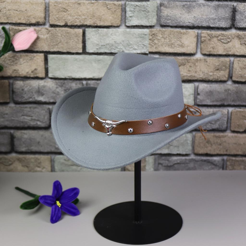 Hot-selling autumn and winter woolen felt hat men's and women's curved-brimmed jazz hat fashion bull's head accessories Tibetan denim top hat