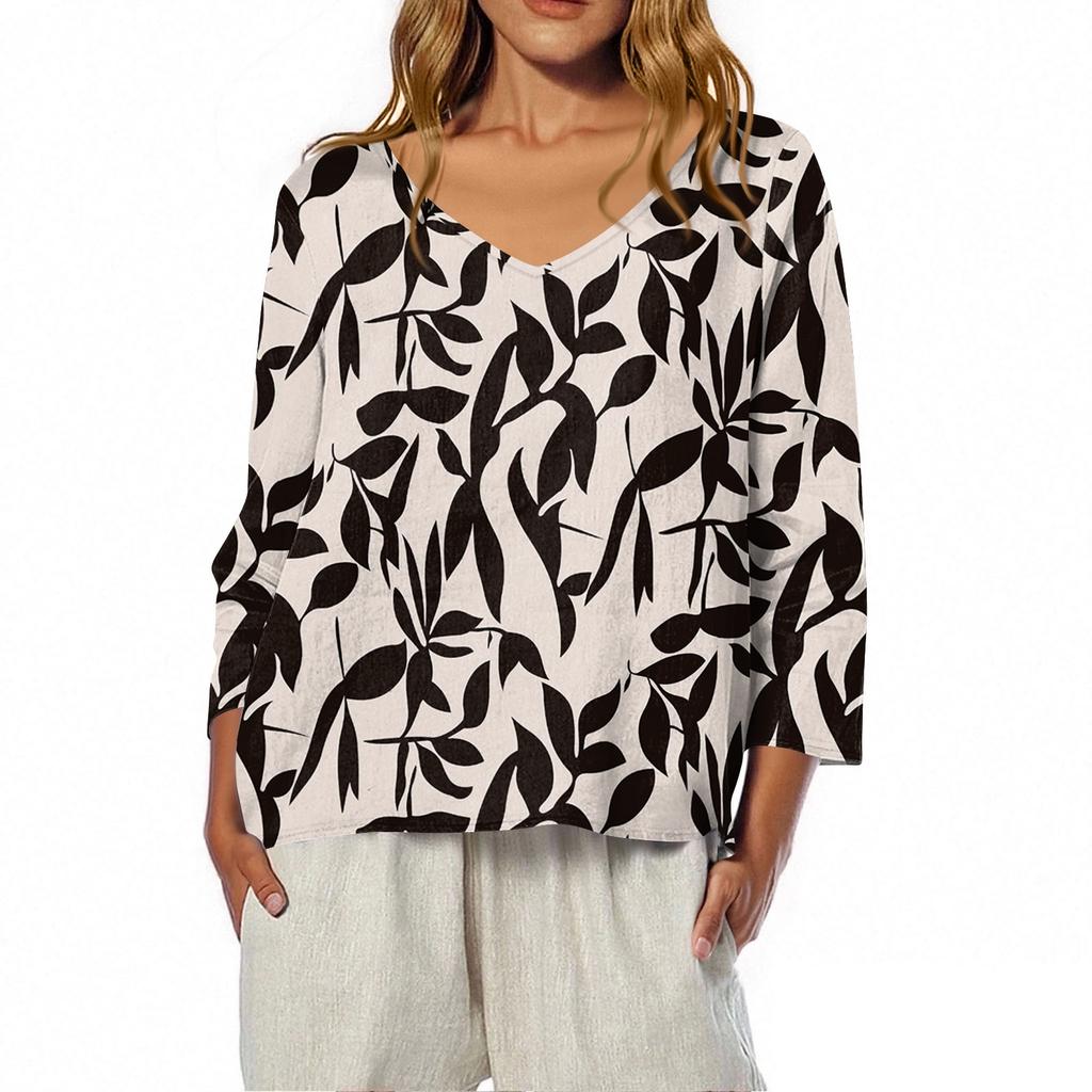 3/4 Length Sleeve Womens Tops Summer Trendy  V-Neck Blouses Dressy Casual  T-Shirt Summer Outfits Beach Vacation