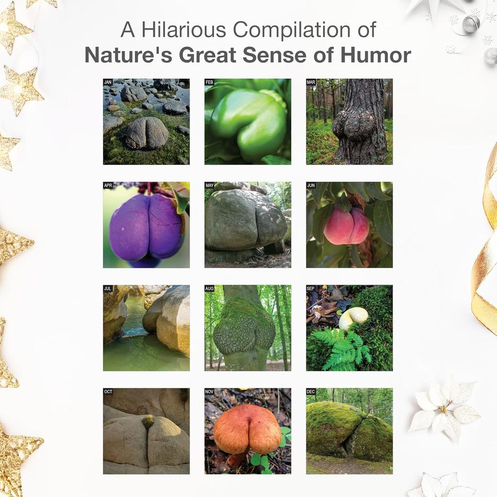 RED EMBER Funny Nature's Butts 2026 Wall Calendar 12 Month | 12" x 24" Open | Thick & Sturdy Paper | Holiday Gift | White Elephant Gift for Adults