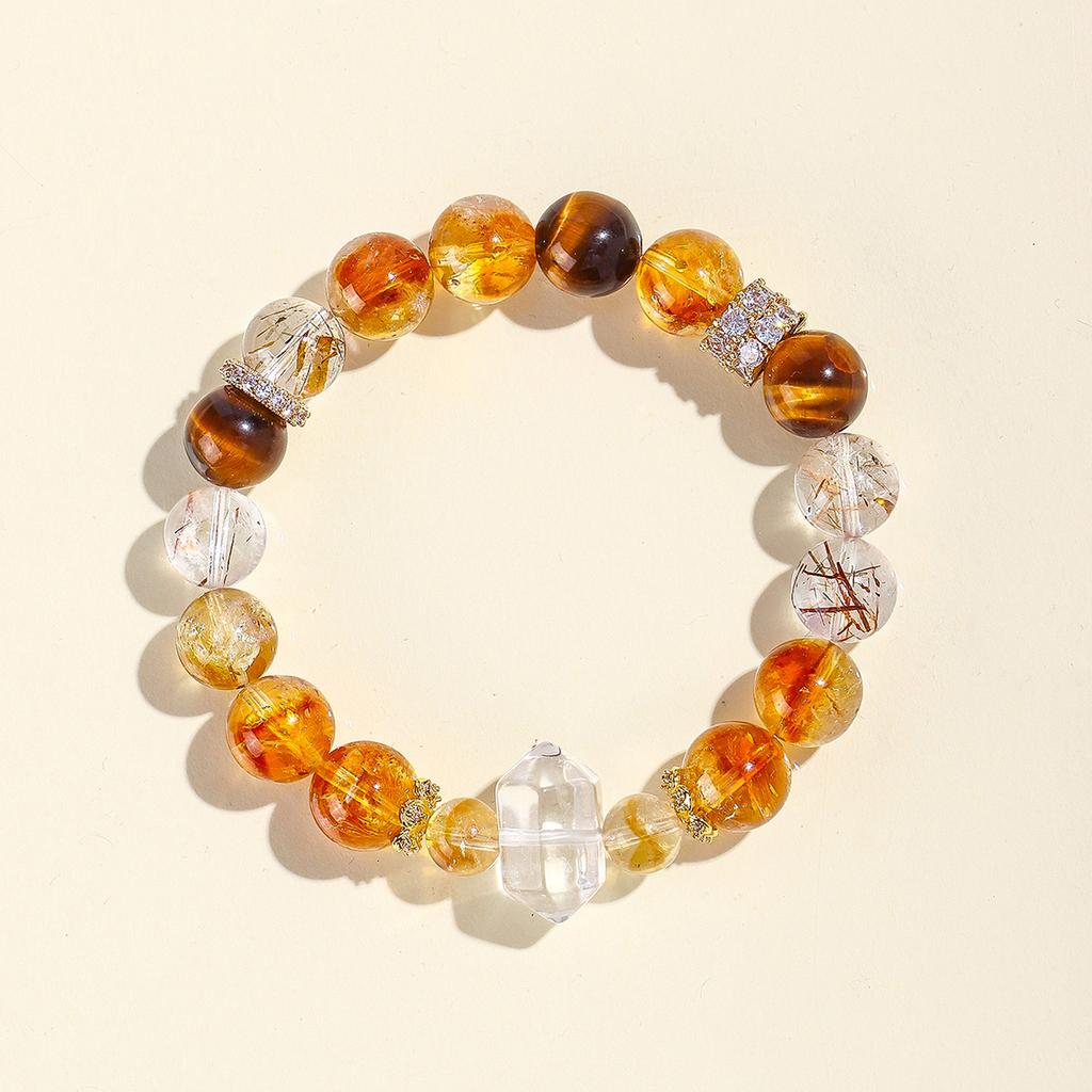 Yellow Tower Crystal Tiger Eye Stone Beaded Bracelet