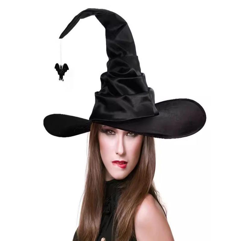 Black Pleated Witch Hat Costume Prop - One Size for Halloween Parties