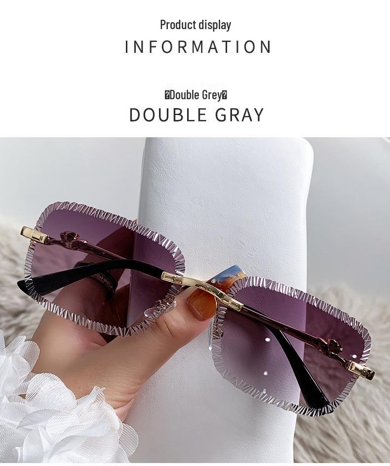 European & American Square Frameless Sunglasses: Men's Sawtooth & Women's Leopard Head Metal Fashion