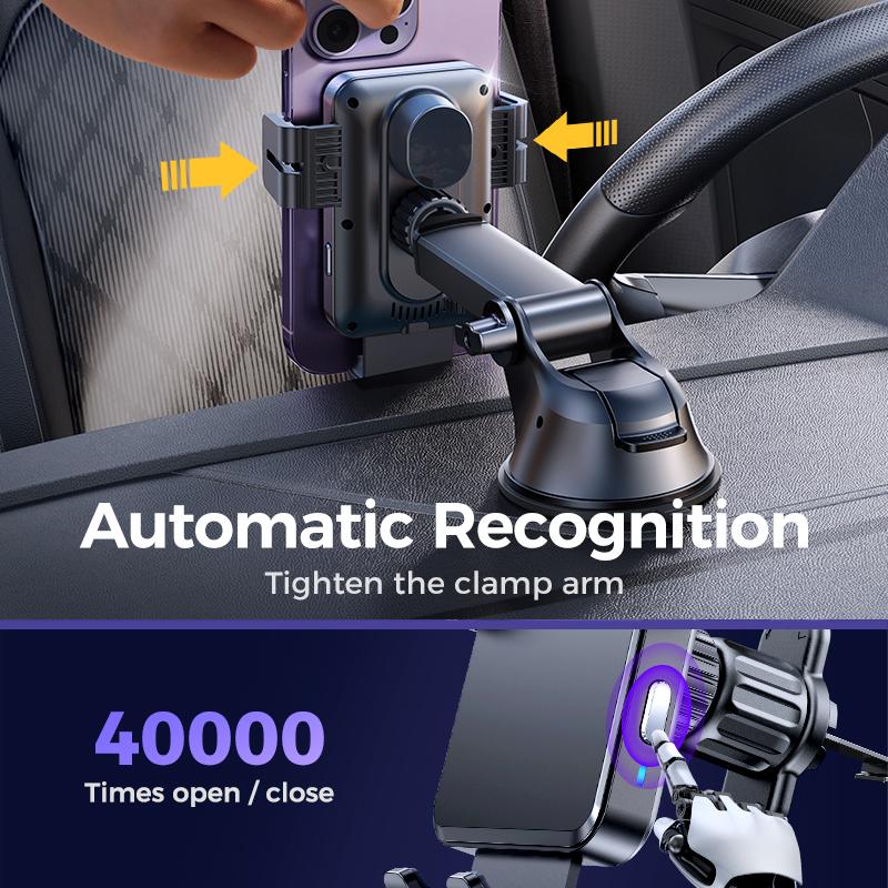 15w Qi Fast Charging Phone Holder Mount Auto-clamping Alignment Windshield Dashboard Car Charger For Iphone Samsung