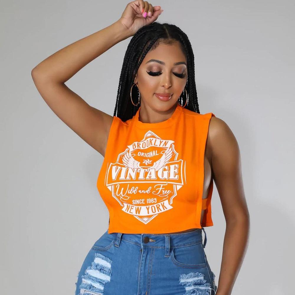 

Весенне-летний новый топ без рукавов с принтом и топ с открытыми плечами для женщин