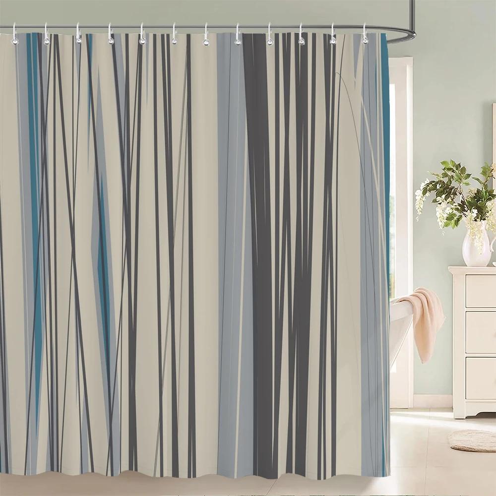 1 Pcs Shower Curtain Color Stripe Printed Bathroom Curtain Polyester Cloth Waterproof Home Decoration Curtain with Hooks