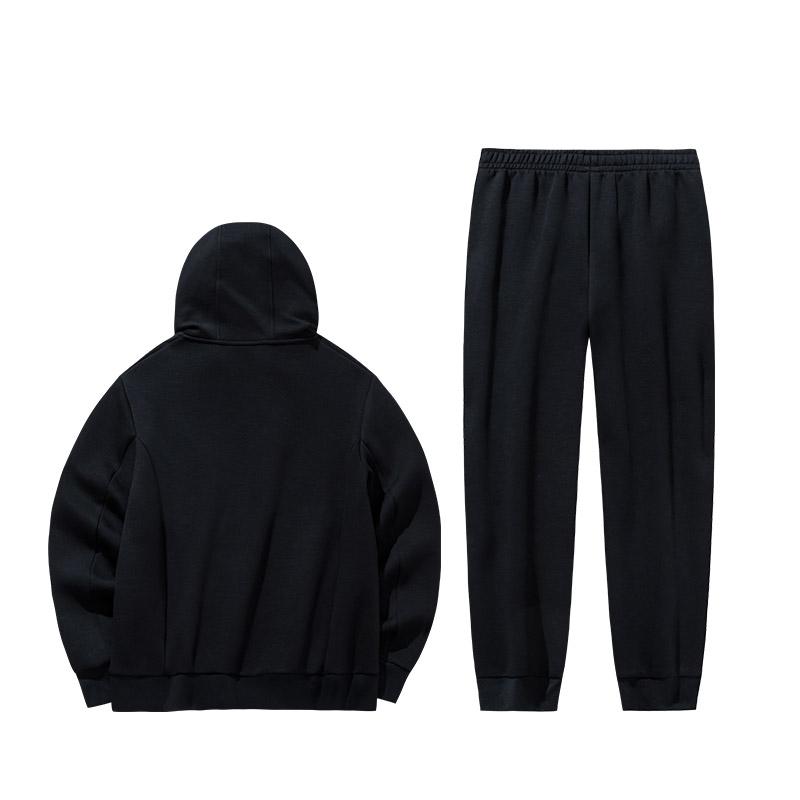 Anta Training Series Hooded Pullover Long Sleeve Sweatshirt Simple Solid Color Casual Set Women sweatshirt, pants Black 962437202-1