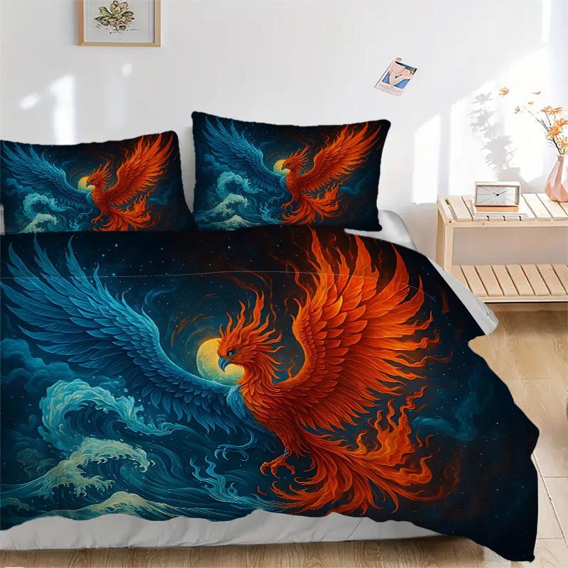 3pcs bedding set Phoenix YinYang Includes 1 Comforter + 2 Pillowcases, Without Pillow Inserts, Soft Comfortable, Lightweight Breathable, Pri