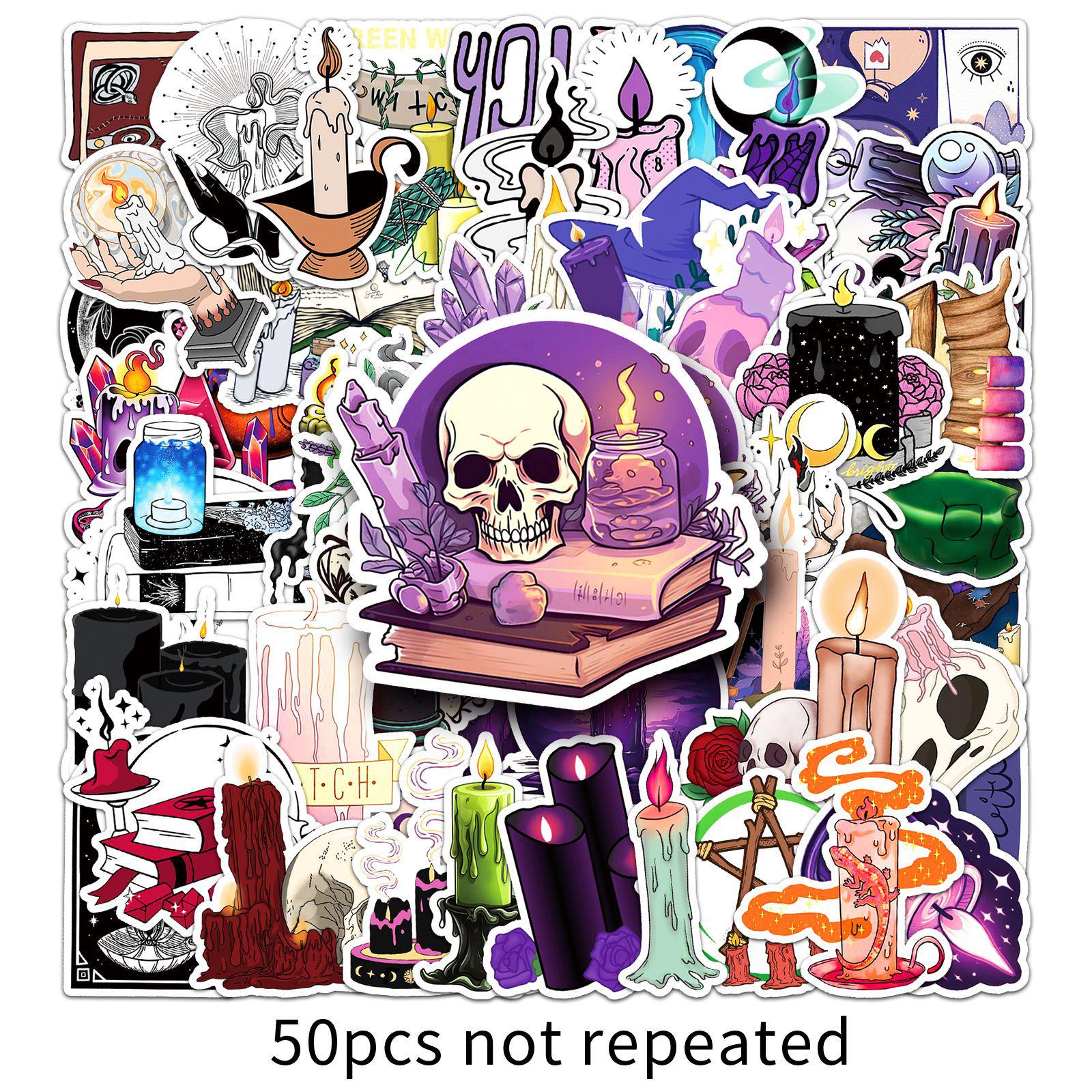 Witch Candle Gothic Stickers - 50pcs, Cool Waterproof Halloween Graffiti for Journals