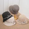 French elegant woven bucket hat women's spring and summer thin hollow breathable sunscreen visor showing face small holiday basin hat