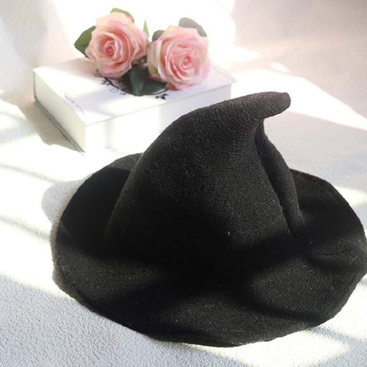 Women Witch Hat Wizard Hat Halloween Witch Pointed Hat Knitted Wool Cap Adult